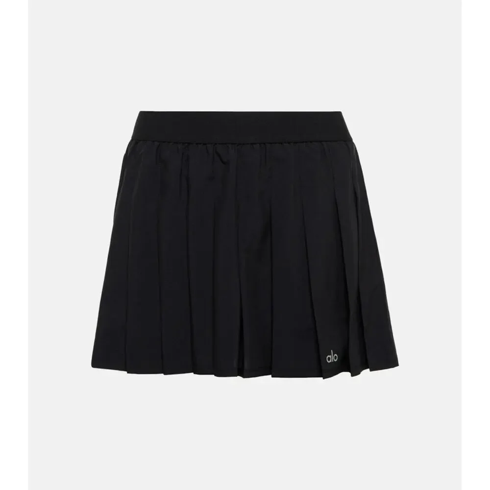 Alo Yoga Varsity Tennis Skirt Small Black Pleated Athletic Preppy Sporty Active